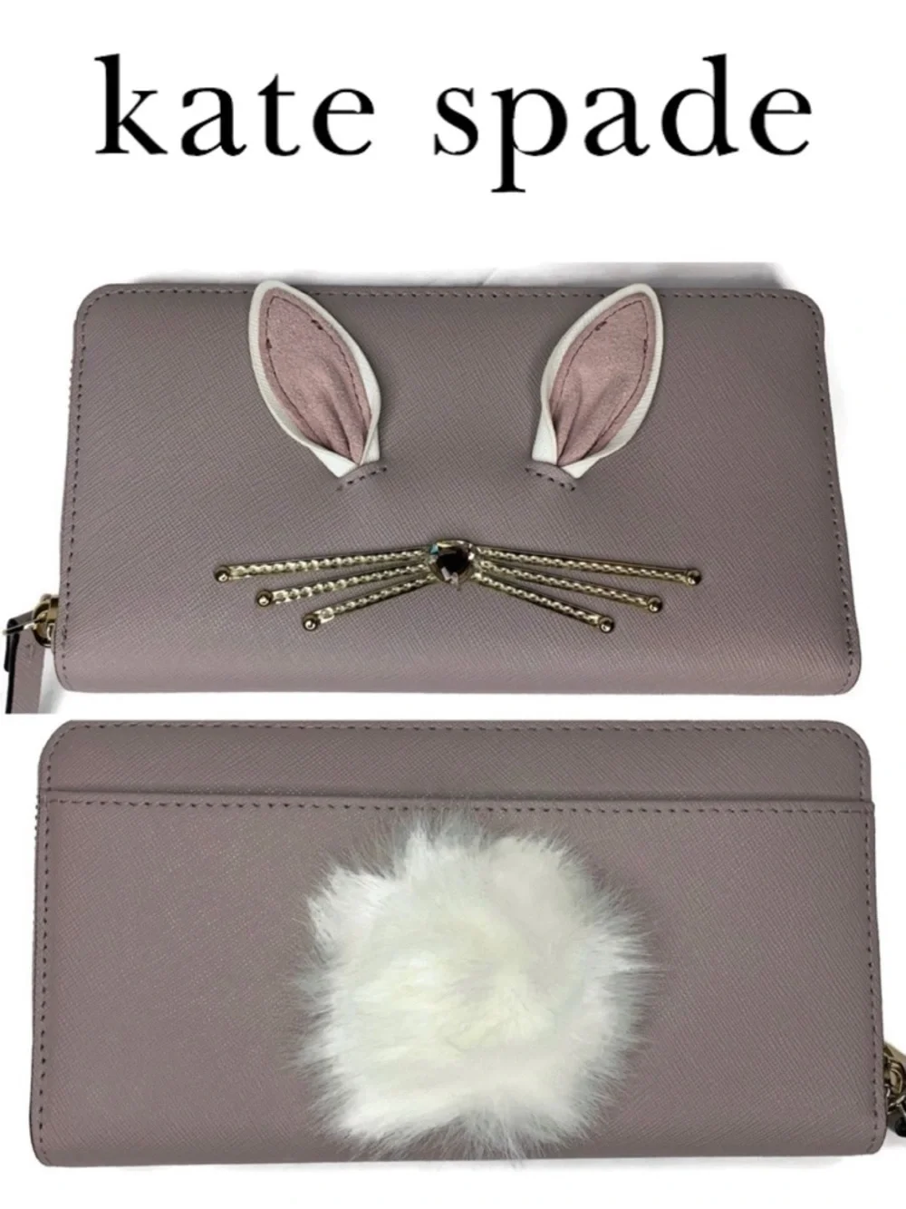 Kate Spade Rabbit Bunny 🐰 Tail Gray Grey Wallet